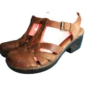 B.O.C Born Brown Leather Block Heel Closed Round Toe Mary Jane Slingback 9 Boho